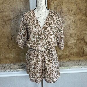 NWT Baltic Born Connor Romper Womens Medium Floral V Neck Boho Lined Taupe Brown